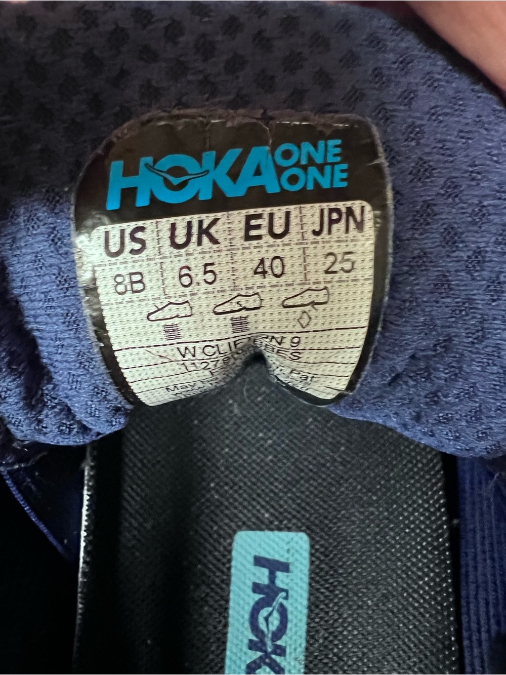 Hoka Clifton 9 Womens Running Shoes 8B teal logo on a bellwether blue - Picture 8 of 8